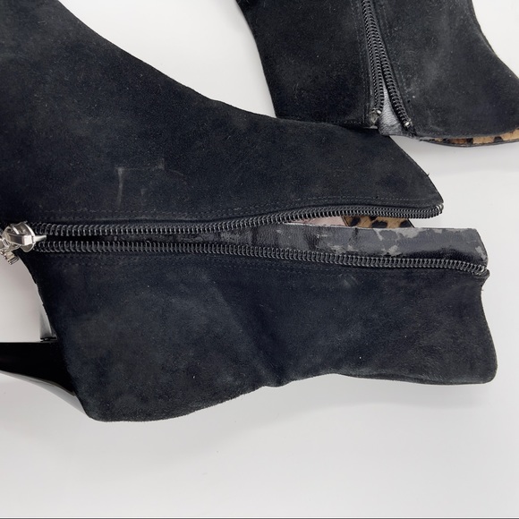 Beverly Feldman Black Suede Rhinestone Studded Pointed Toe Stiletto Heel Boot 8 - Picture 12 of 12